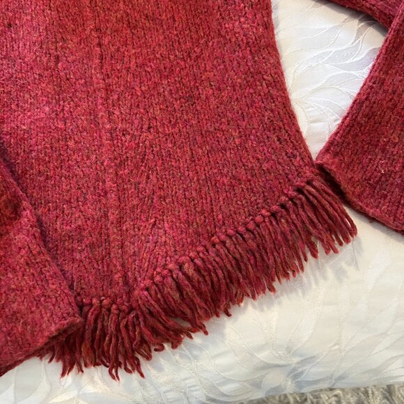 Banana Republic Wool Turtleneck Fringe Sweater – Deep Tomato Red, Size S - Picture 1 of 4